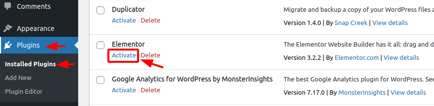 Aktivasi plugin manual WordPress