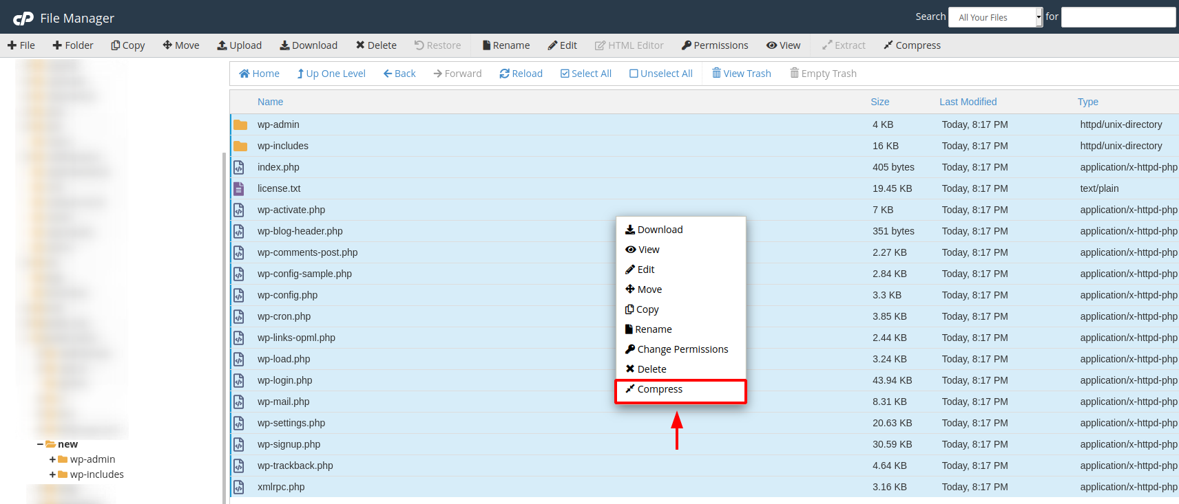 Compress pada File Manager di cPanel