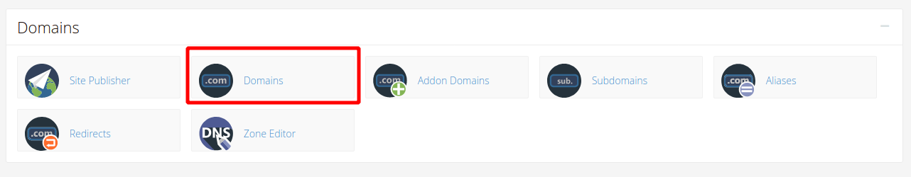 Menu Domains di cPanel