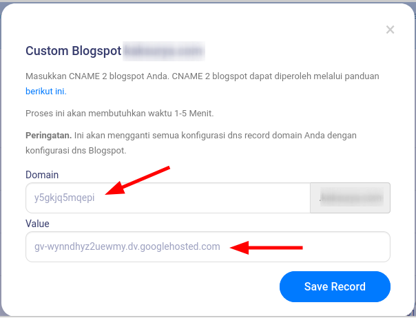 Menambahkan CNAME Blogspot Niagahoster