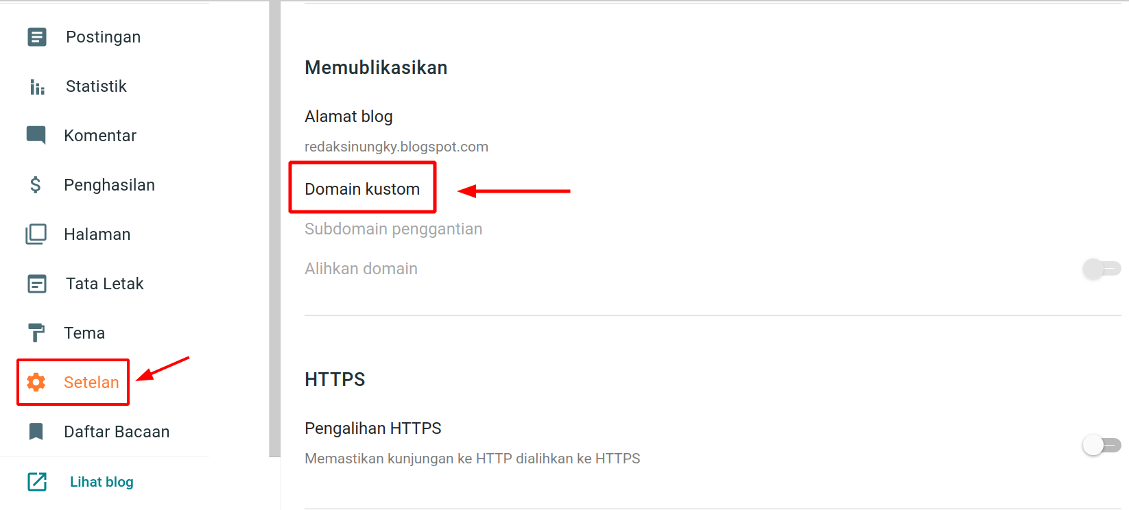 Pengaturan domain kustom Blogspot