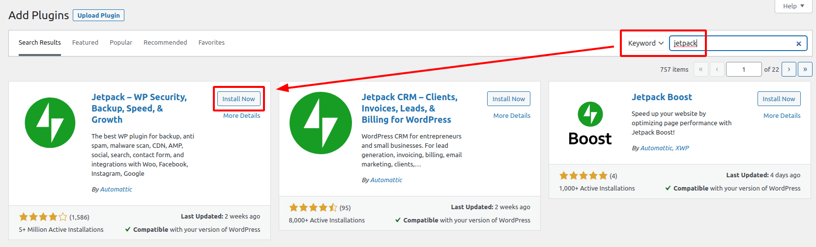 Install plugin Jetpack WordPress