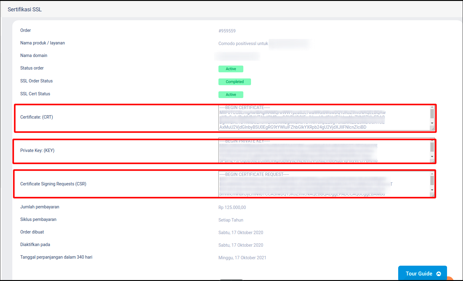 Data SSL dari panel Niagahoster