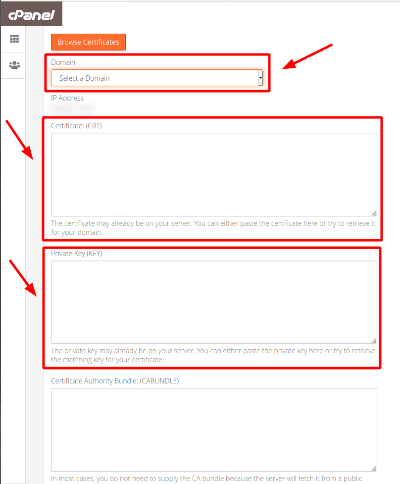 Menu SSL cPanel
