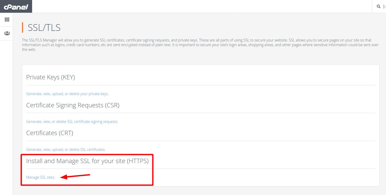 Menu SSL cPanel